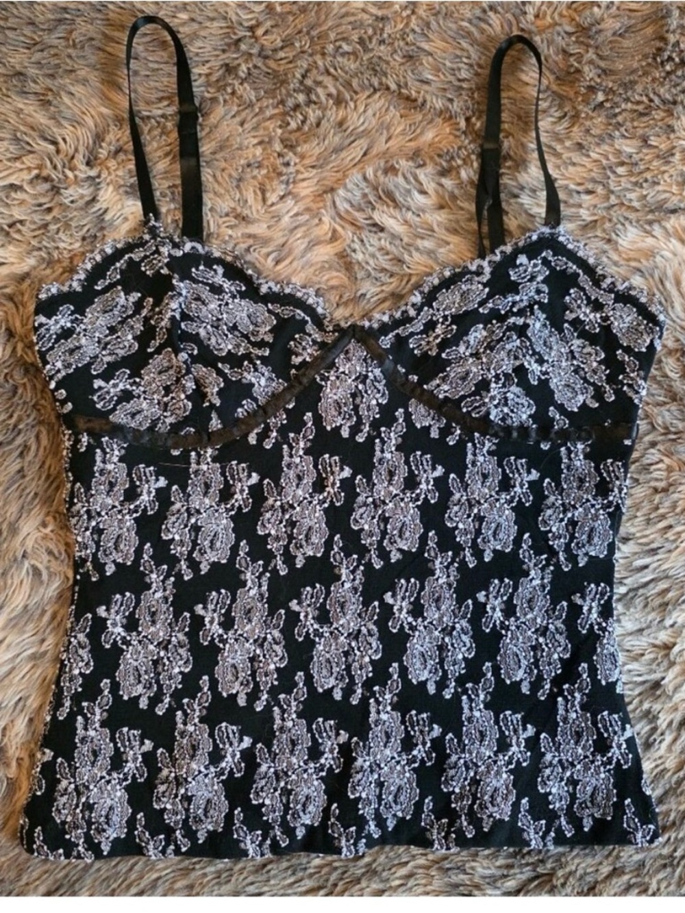 Bebe black with white detail cami top
